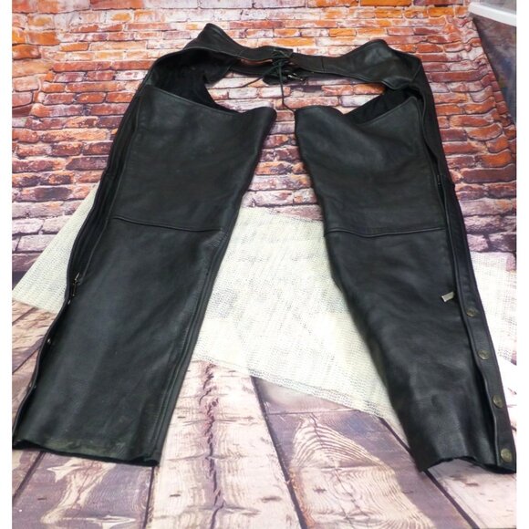 Milwaukee Leather Motorcycle Chaps XL Black With Zipper Pockets & Adjustable Bel - Picture 1 of 16
